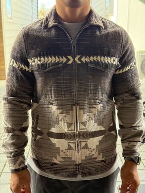 Woolrich Brown & Cream Geometric Zip-Up Shirt Jacket